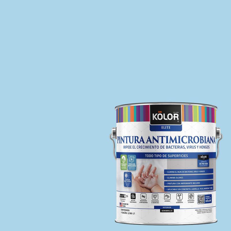KOLOR - Pintura Antimicrobiana Semibrillante 1 galón(es) Celeste Hong Kong