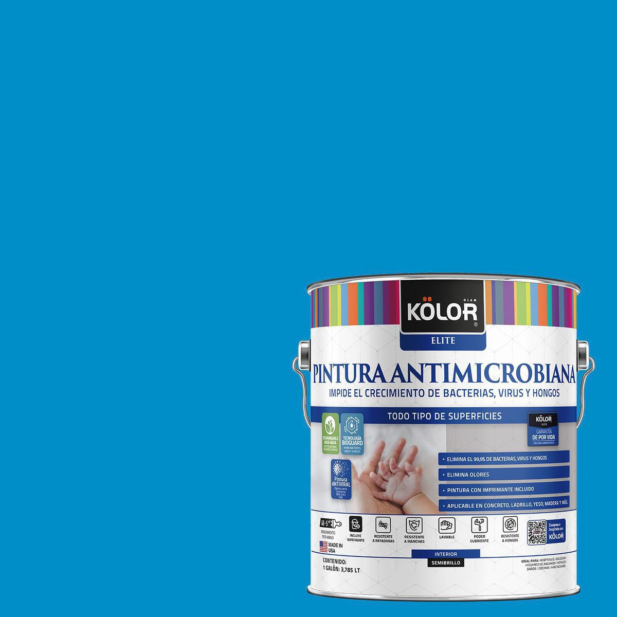 KOLOR - Pintura Antimicrobiana Semibrillante 1 galón(es) Azul Forli 