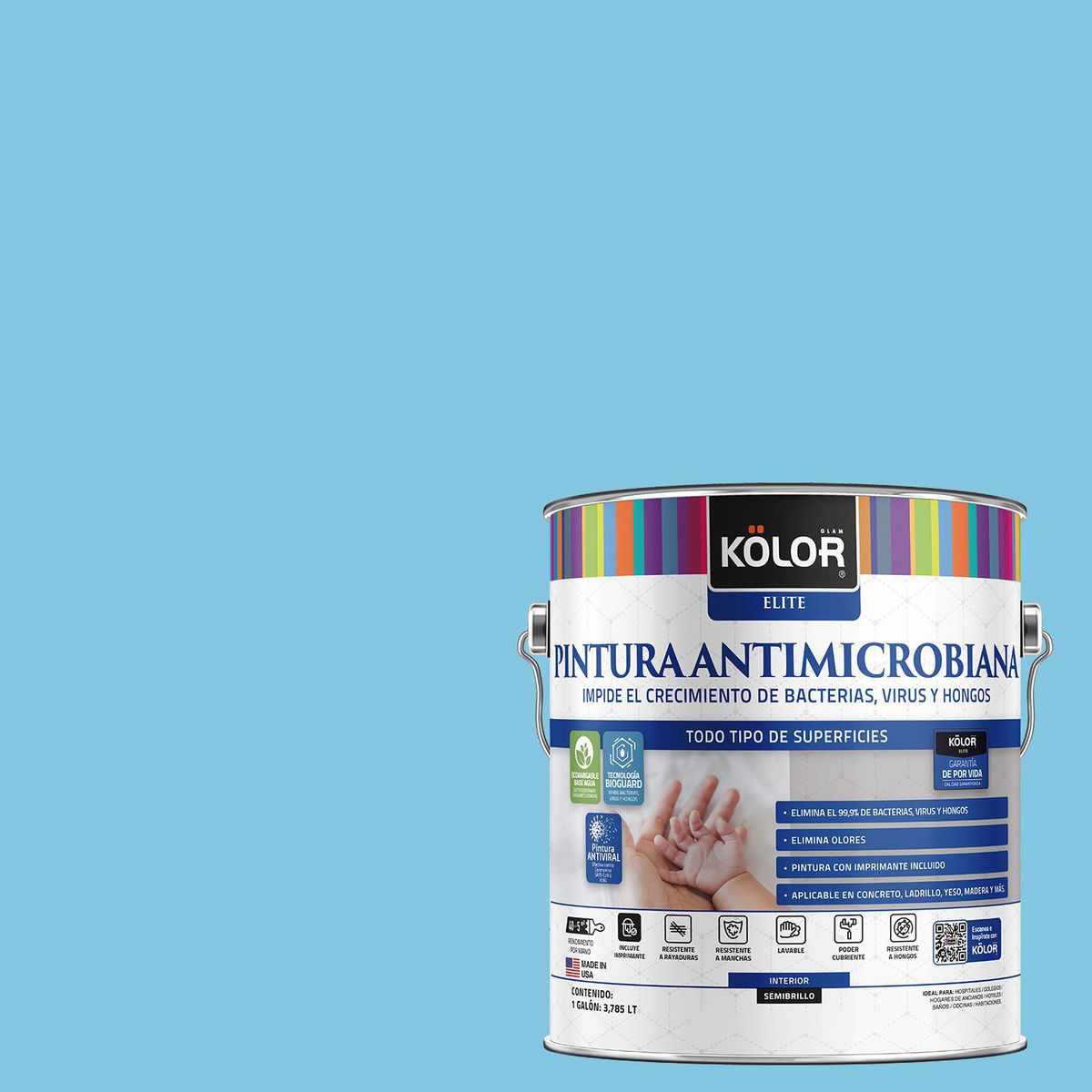 Pintura Antimicrobiana 1 galón(es) Semibrillante Celeste Etavah, marca KOLOR - Foto Principal