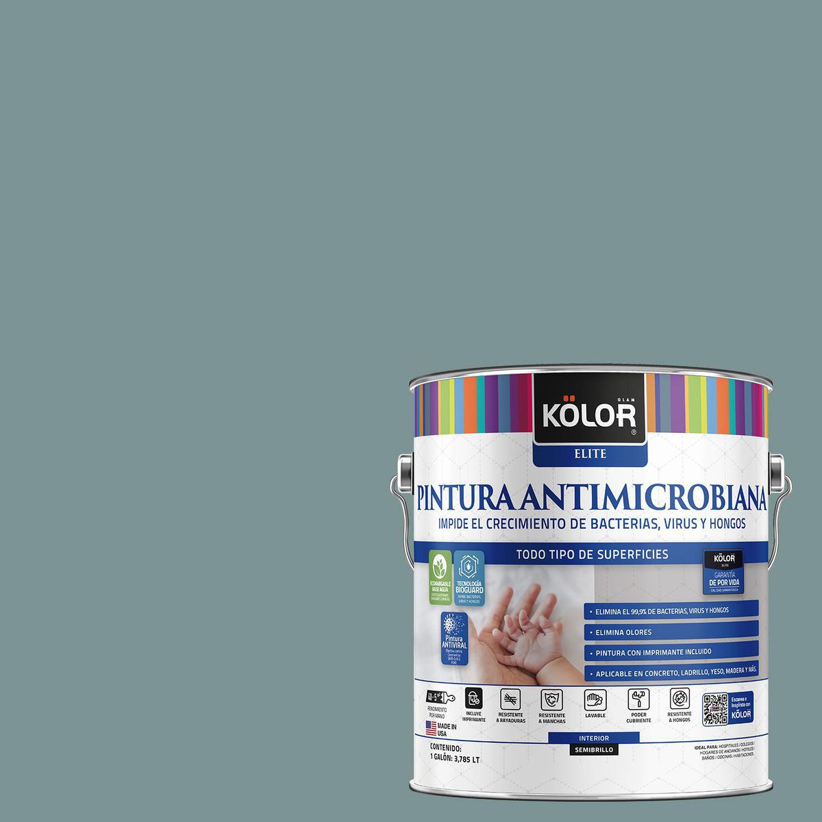 KOLOR - Pintura Antimicrobiana 1 galón(es) Semibrillante Verde Gifu