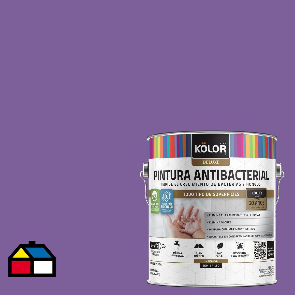 KOLOR - Pintura Antimicrobiana 1 galón(es) Semibrillante Púrpura Dolj