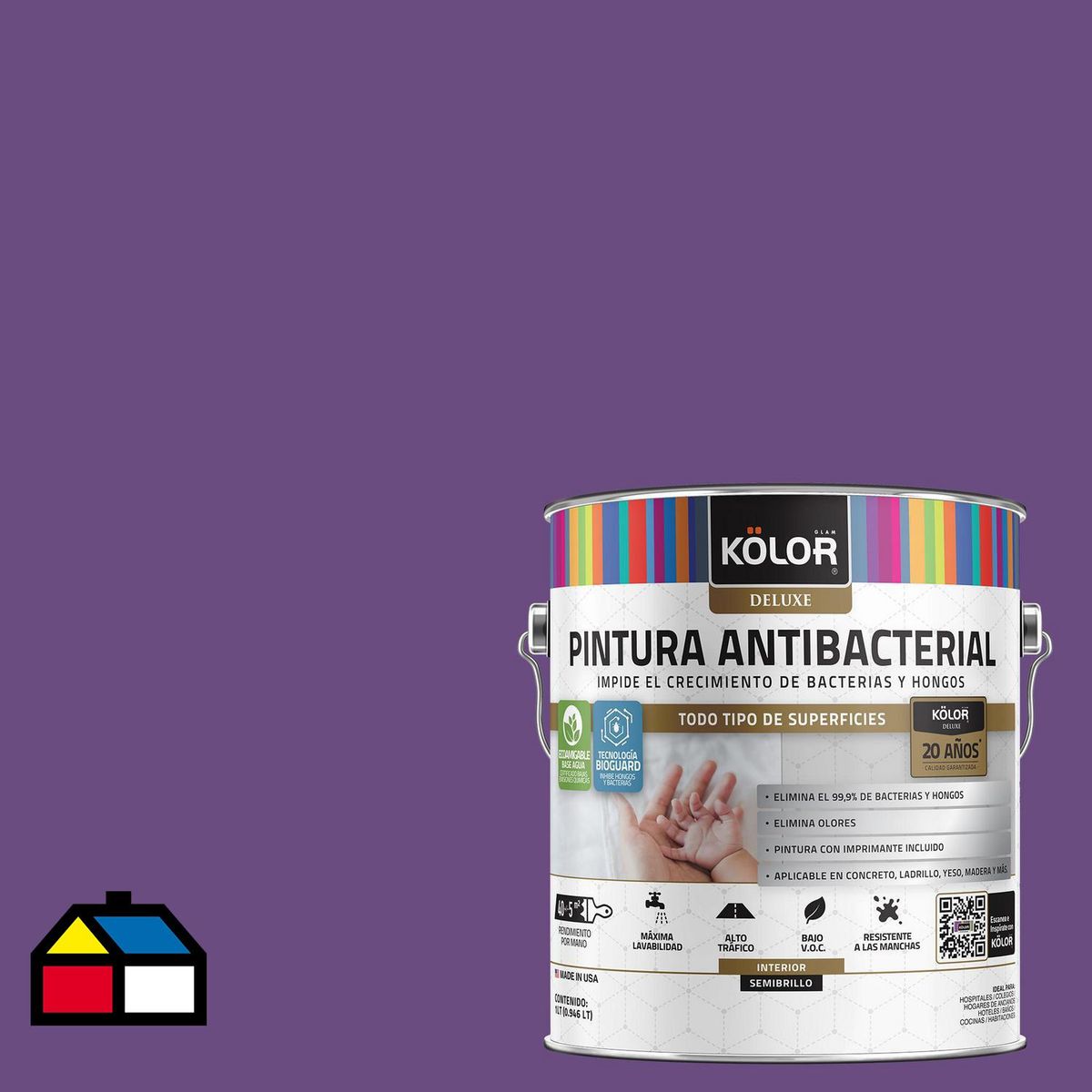 KOLOR - Pintura Antimicrobiana 1 galón(es) Semibrillante Púrpura Leyte