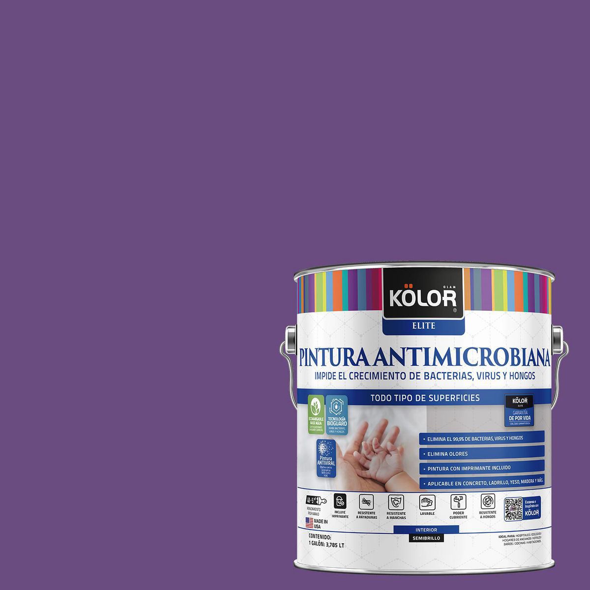KOLOR - Pintura Antimicrobiana 1 galón(es) Semibrillante Púrpura Leyte