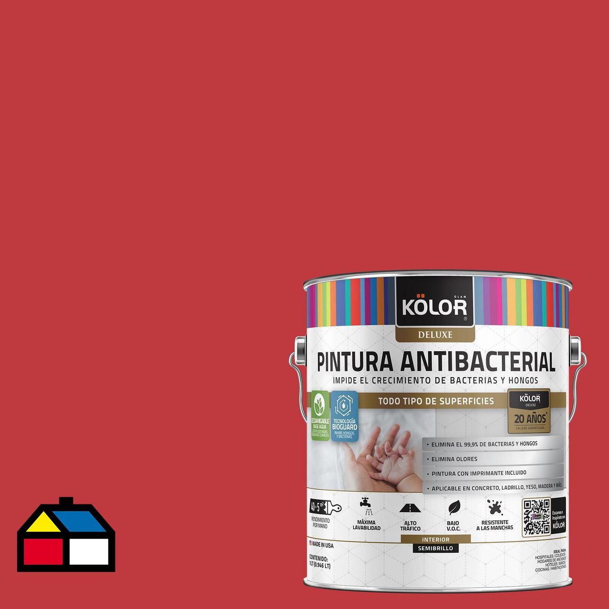 KOLOR - Pintura Antimicrobiana 1 galón(es) Semibrillante Rojo Caen