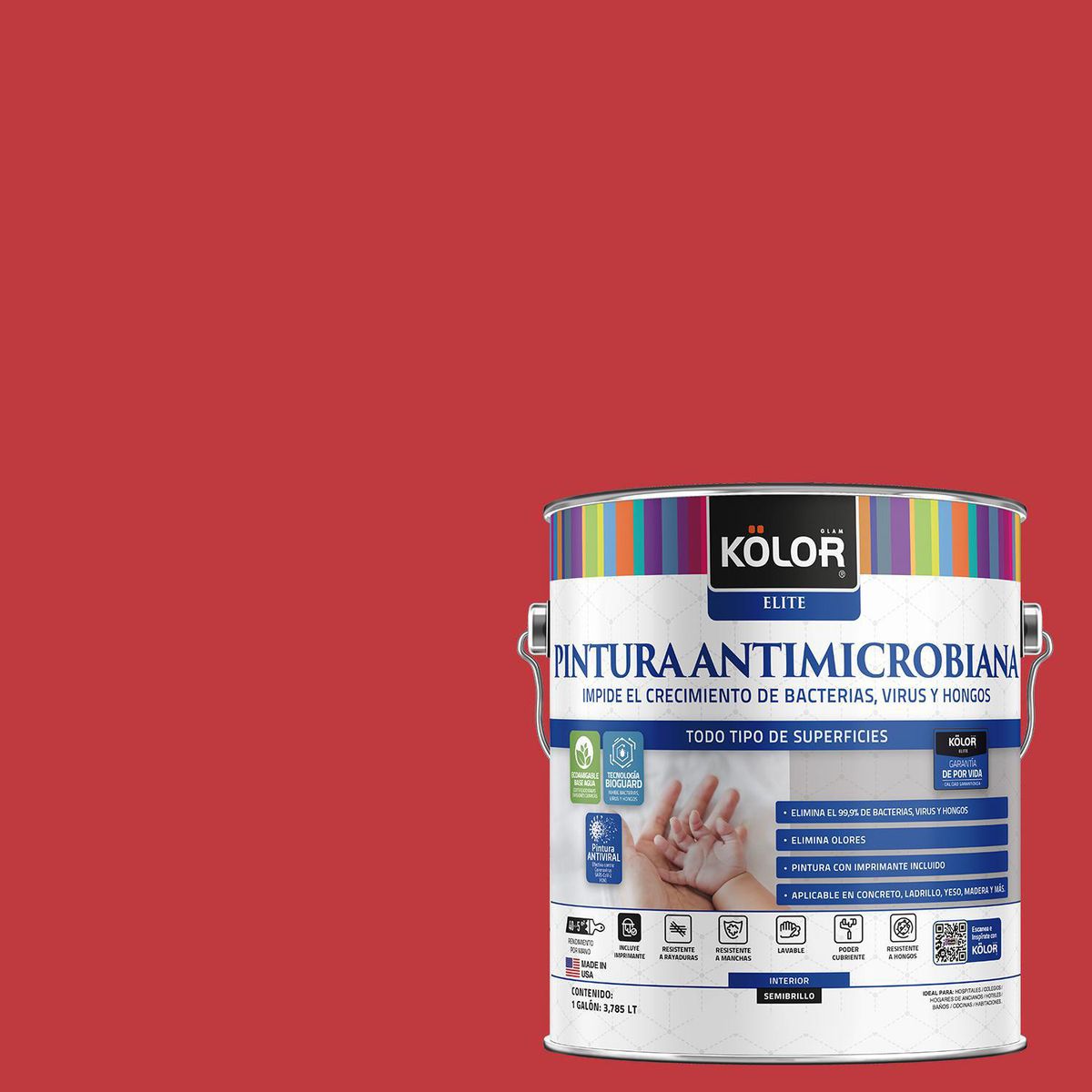 KOLOR - Pintura Antimicrobiana 1 galón(es) Semibrillante Rojo Caen