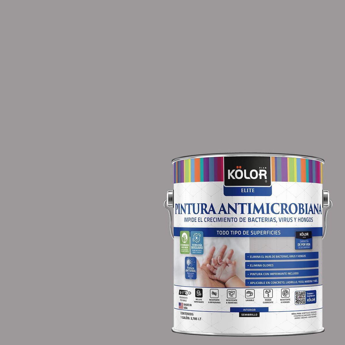 KOLOR - Pintura Antimicrobiana 1 galón(es) Semibrillante Gris Nicosia