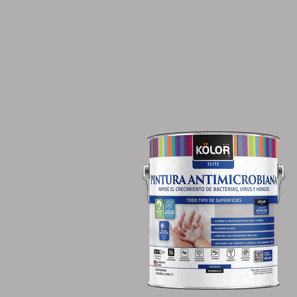KOLOR - Pintura Antimicrobiana 1 galón(es) Semibrillante Gris Tonga