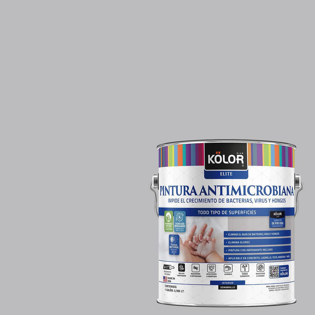 KOLOR - Pintura Antimicrobiana 1 galón(es) Semibrillante Gris Qatar