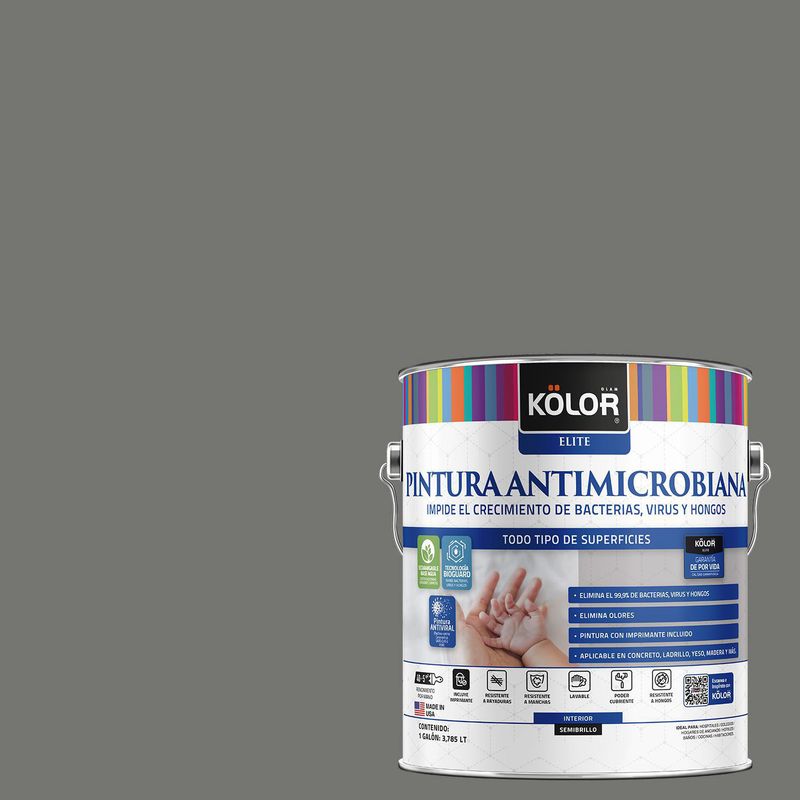 KOLOR - Pintura Antimicrobiana Semibrillante 1 galón(es) Gris Tutong 