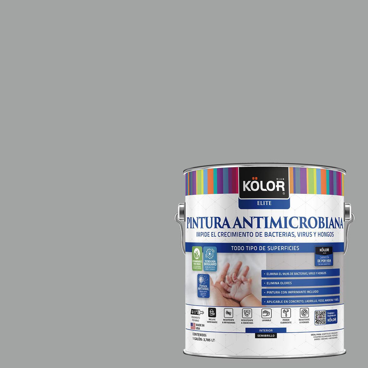 KOLOR - Pintura Antimicrobiana 1 galón(es) Semibrillante Gris Montenegro