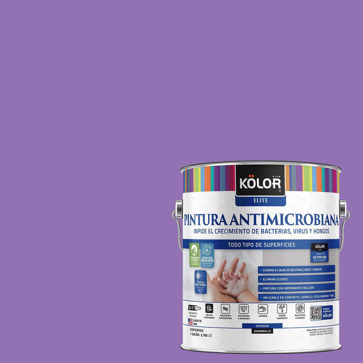 KOLOR - Pintura Antimicrobiana 1 galón(es) Semibrillante Púrpura Patna