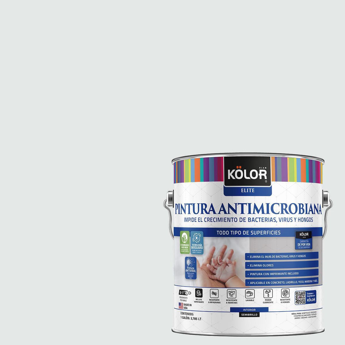 KOLOR - Pintura Antimicrobiana 1 galón(es) Semibrillante Gris Gabon