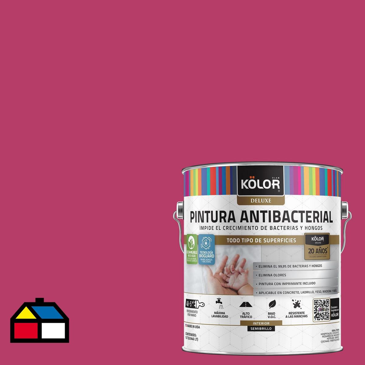 KOLOR - Pintura Antimicrobiana 1 galón(es) Semibrillante Fucsia Fiji