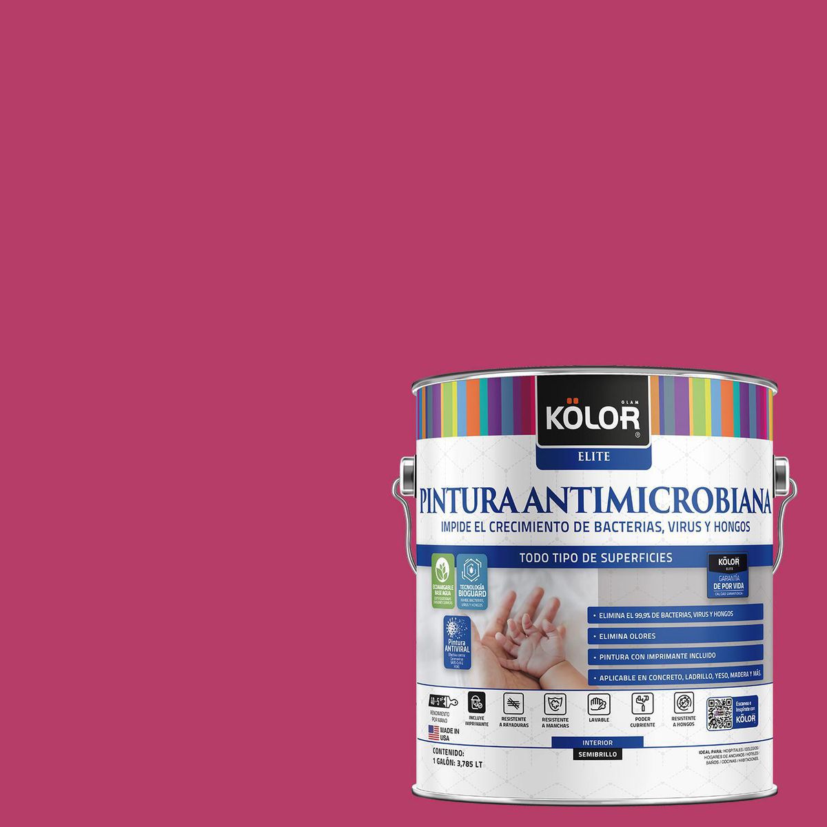 KOLOR - Pintura Antimicrobiana 1 galón(es) Semibrillante Fucsia Fiji