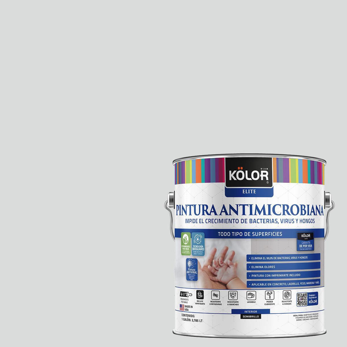 KOLOR - Pintura Antimicrobiana 1 galón(es) Semibrillante Gris Macao