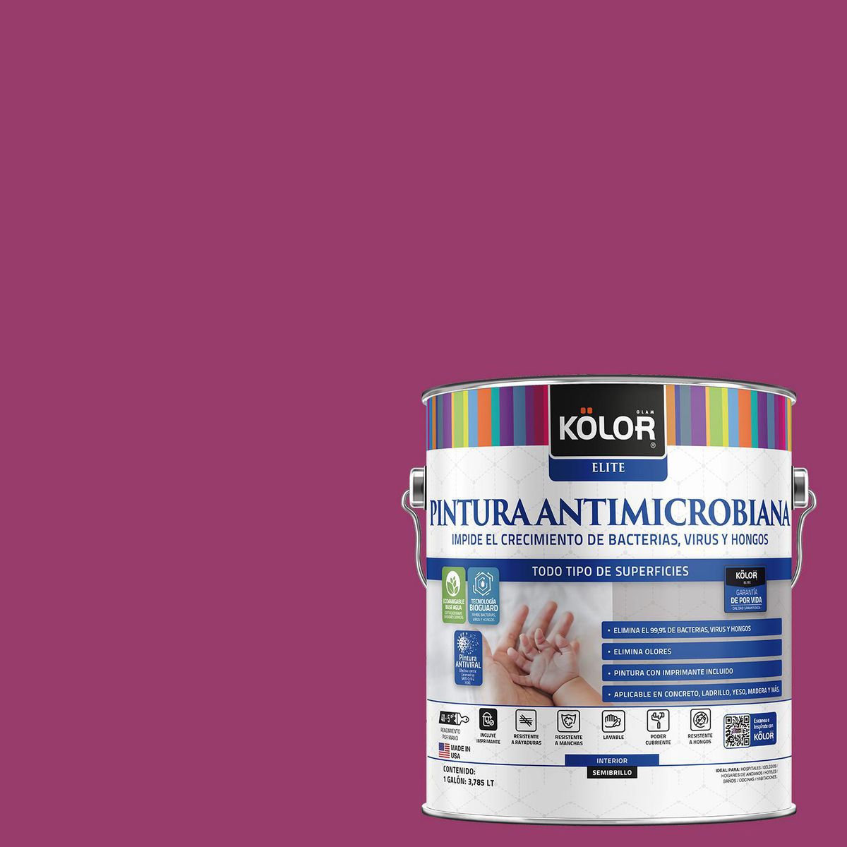 KOLOR - Pintura Antimicrobiana 1 galón(es) Semibrillante Fucsia Ibiza