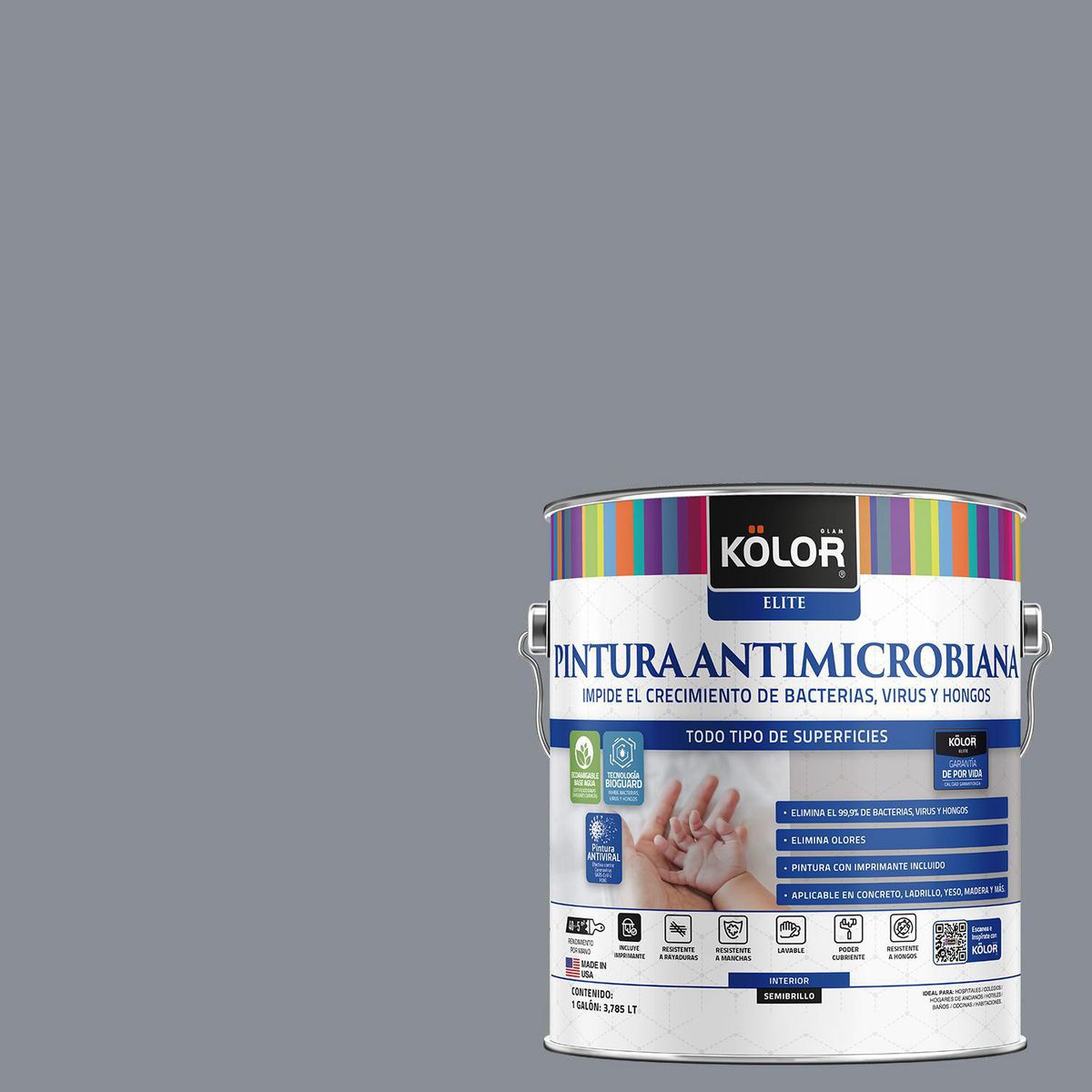 KOLOR - Pintura Antimicrobiana 1 galón(es) Semibrillante Gris Guyana