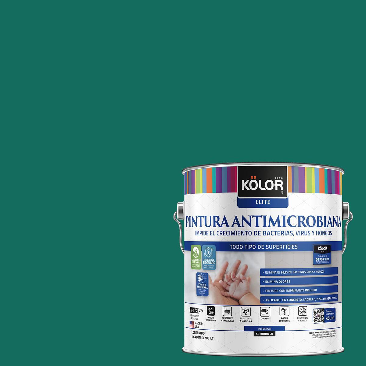 KOLOR - Pintura Antimicrobiana 1 galón(es) Semibrillante Verde Srinagar