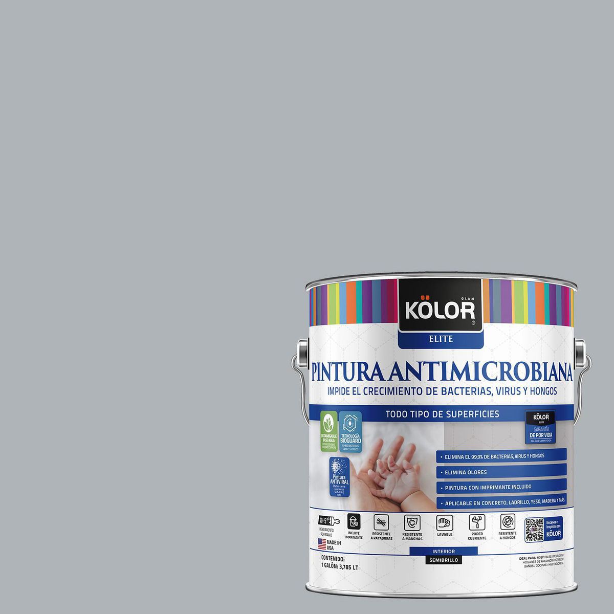 KOLOR - Pintura Antimicrobiana 1 galón(es) Semibrillante Gris Kiribati