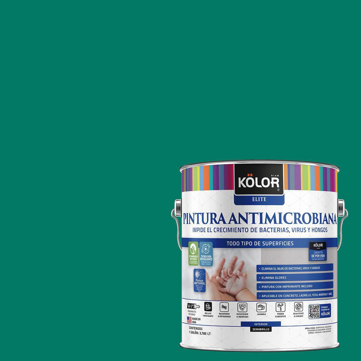 KOLOR - Pintura Antimicrobiana 1 galón(es) Semibrillante Verde Alim