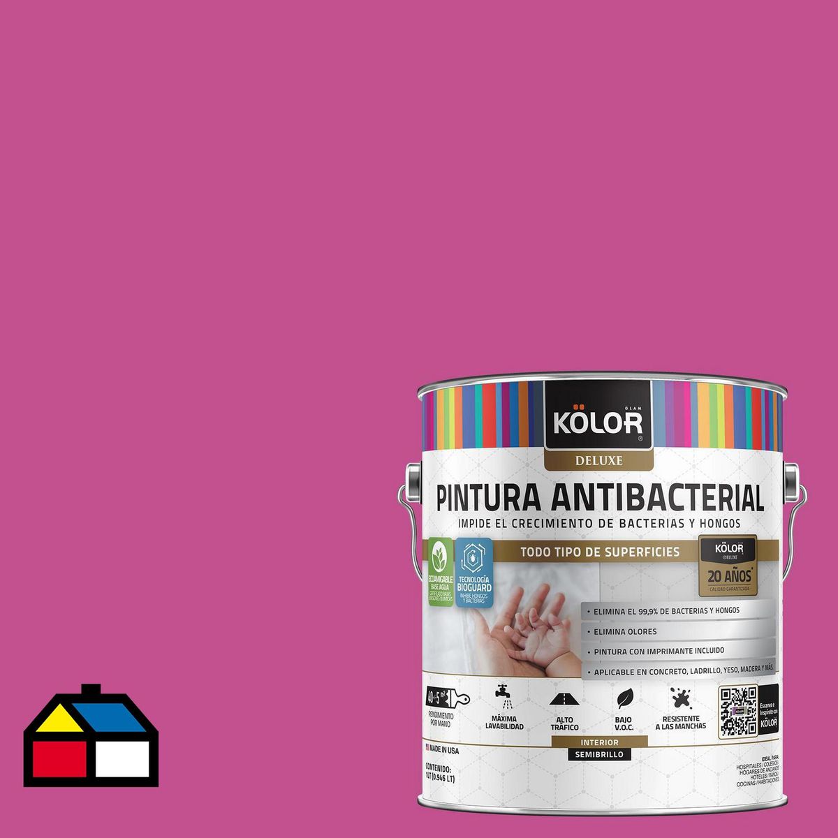 KOLOR - Pintura Antimicrobiana 1 galón(es) Semibrillante Fucsia Palermo
