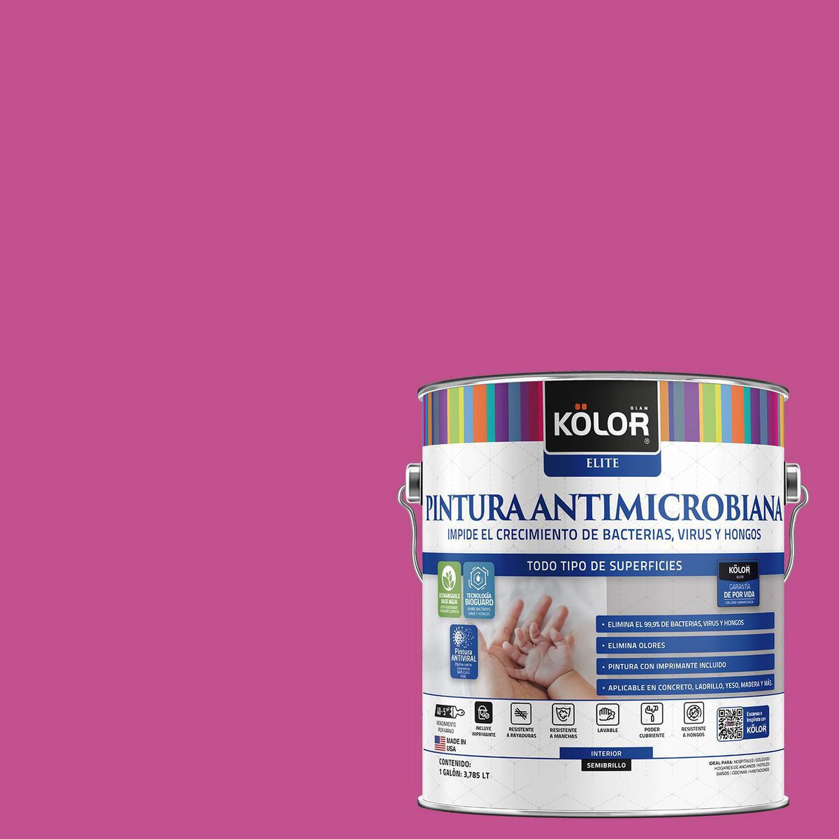 KOLOR - Pintura Antimicrobiana 1 galón(es) Semibrillante Fucsia Palermo