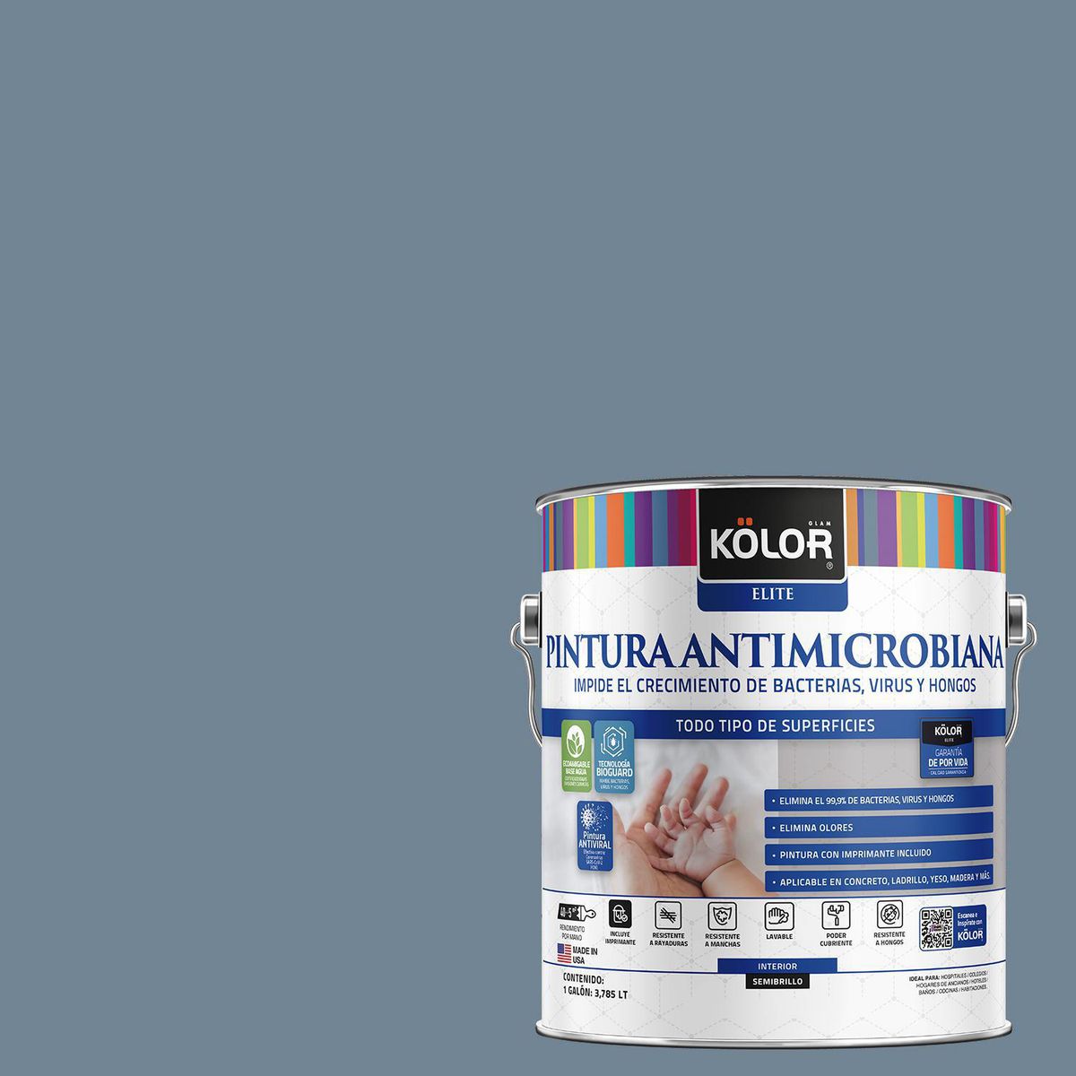 KOLOR - Pintura Antimicrobiana 1 galón(es) Semibrillante Gris Kandi