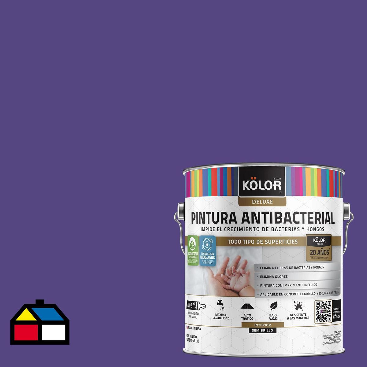 KOLOR - Pintura Antimicrobiana 1 galón(es) Semibrillante Púrpura Lucerna