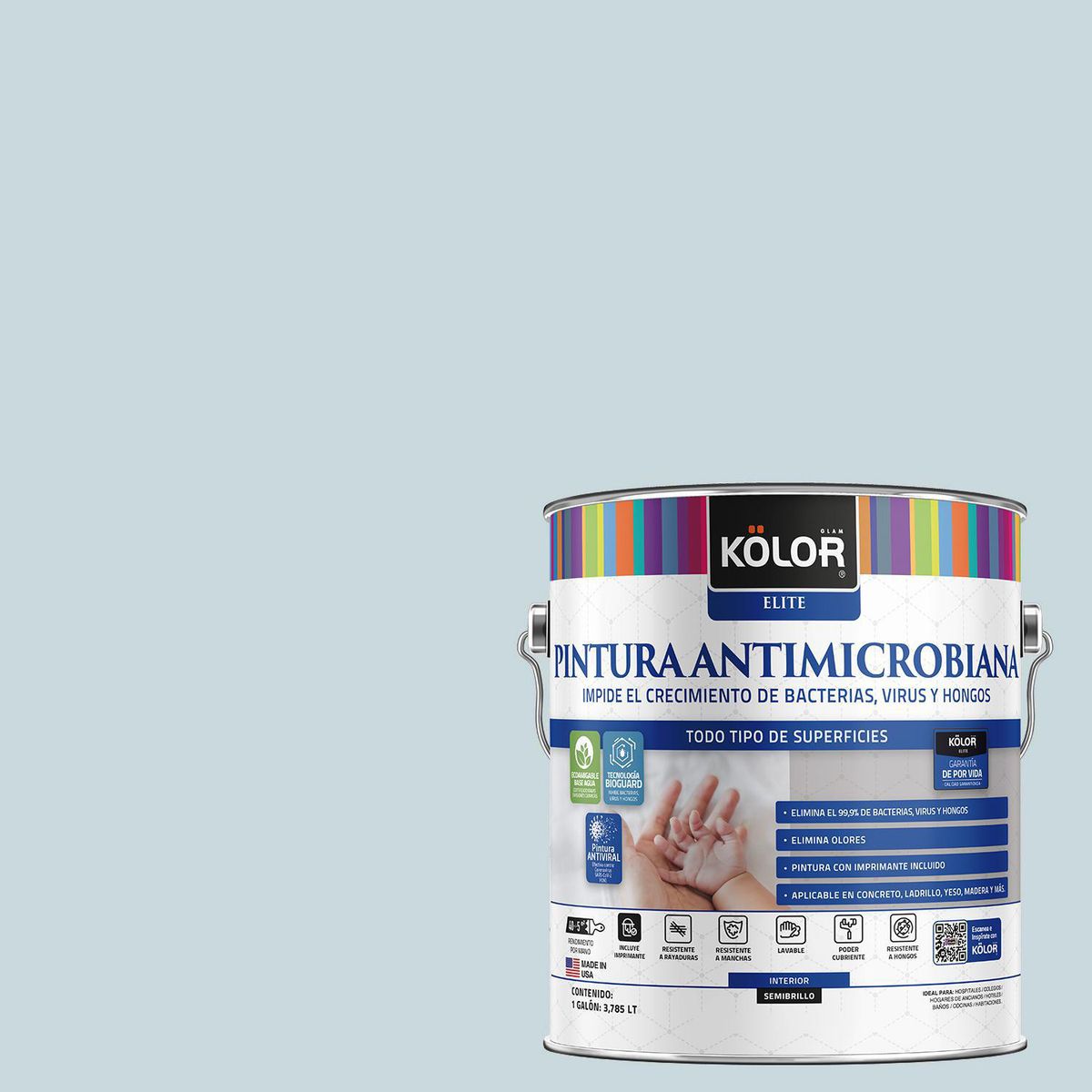 KOLOR - Pintura Antimicrobiana 1 galón(es) Semibrillante Celeste Tuvalu