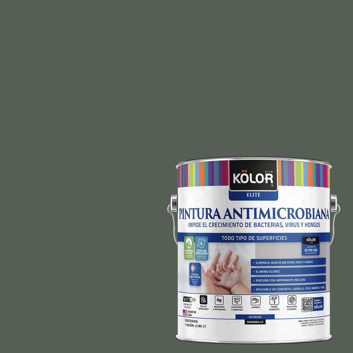 KOLOR - Pintura Antimicrobiana 1 galón(es) Semibrillante Verde Canillo