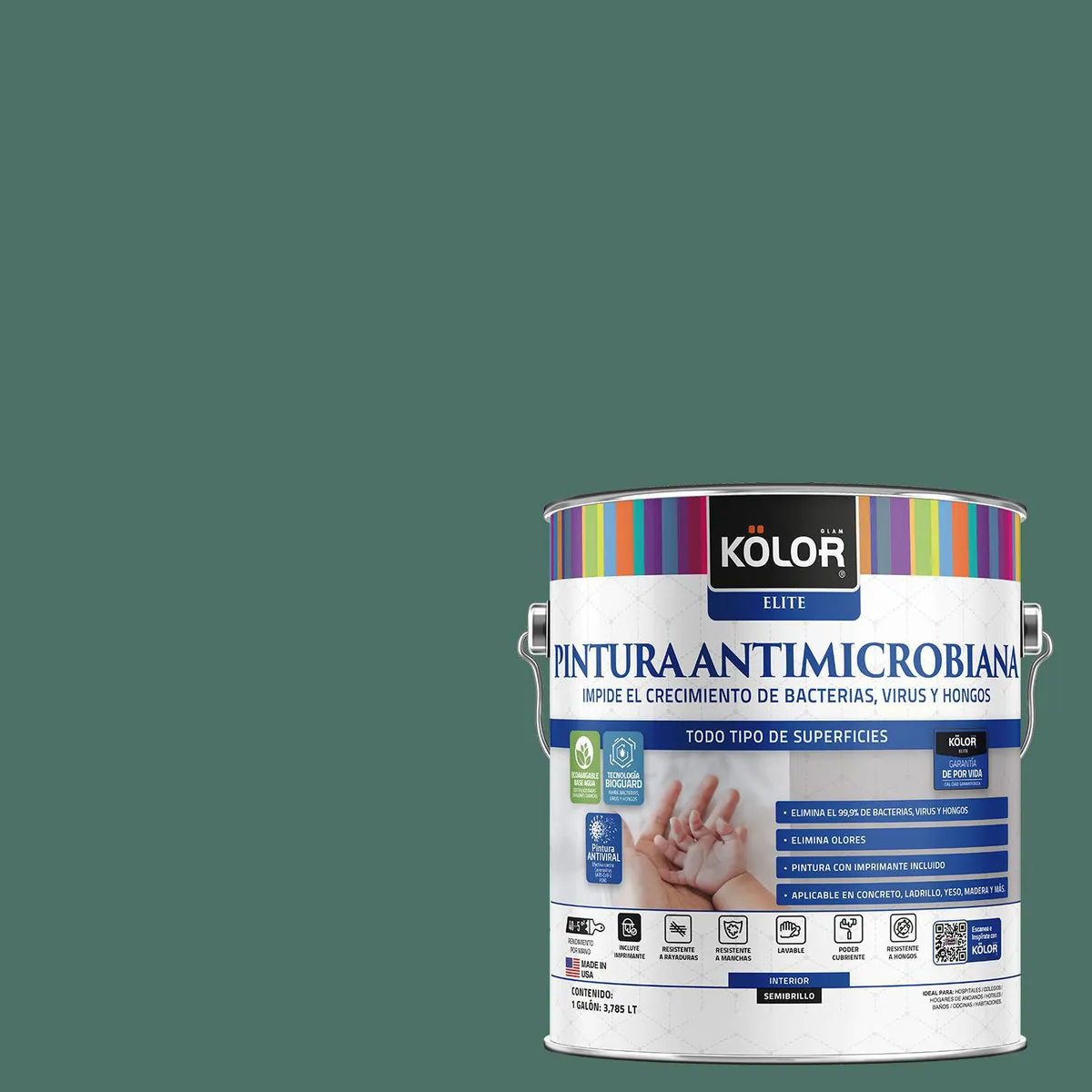 KOLOR - Pintura Antimicrobiana 1 galón(es) Semibrillante Verde Quezon