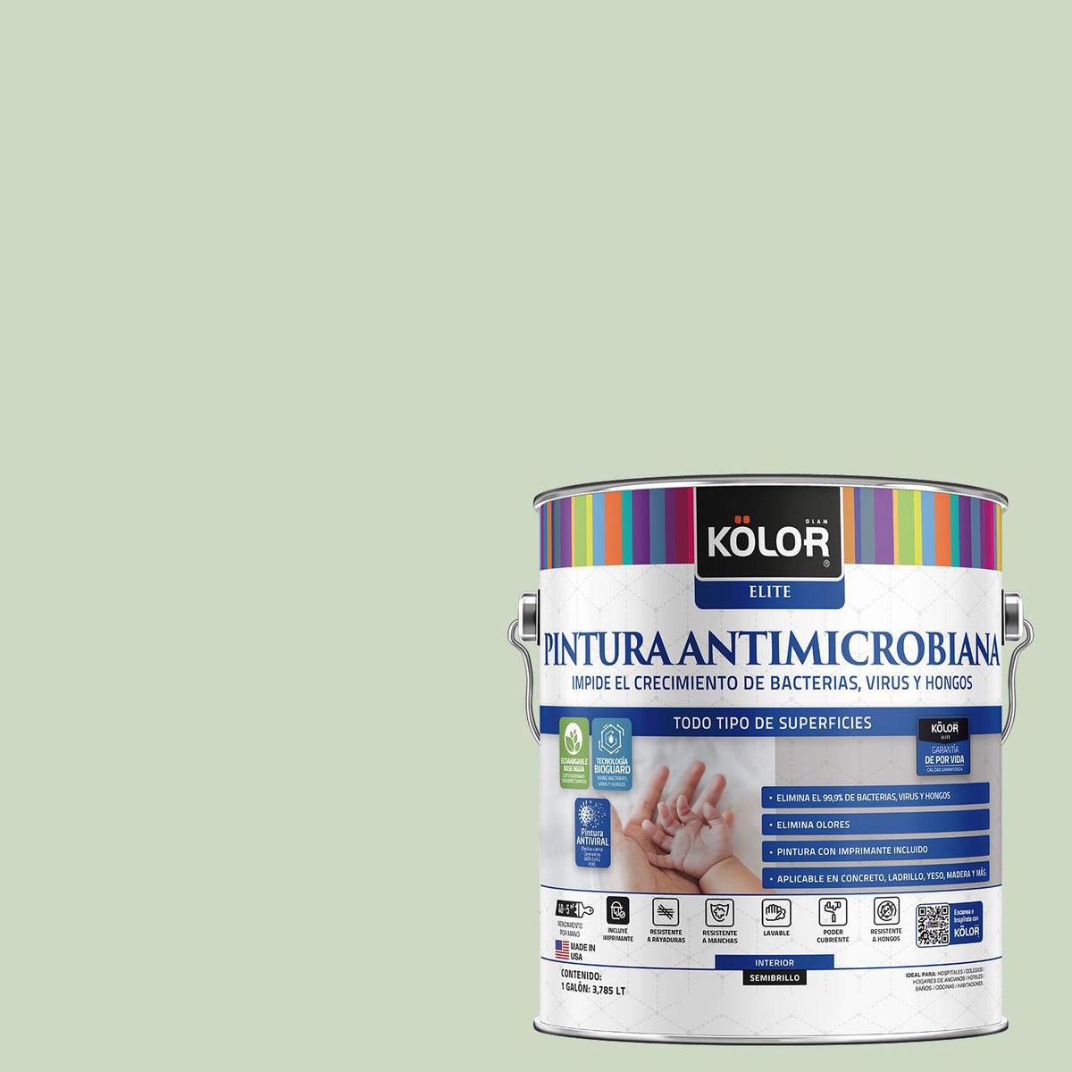 KOLOR - Pintura Antimicrobiana 1 galón(es) Semibrillante Verde Encamp