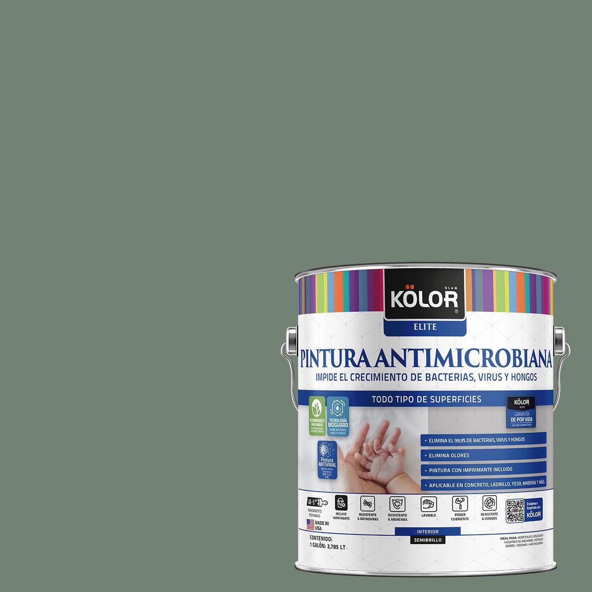 KOLOR - Pintura Antimicrobiana 1 galón(es) Semibrillante Verde Ronda