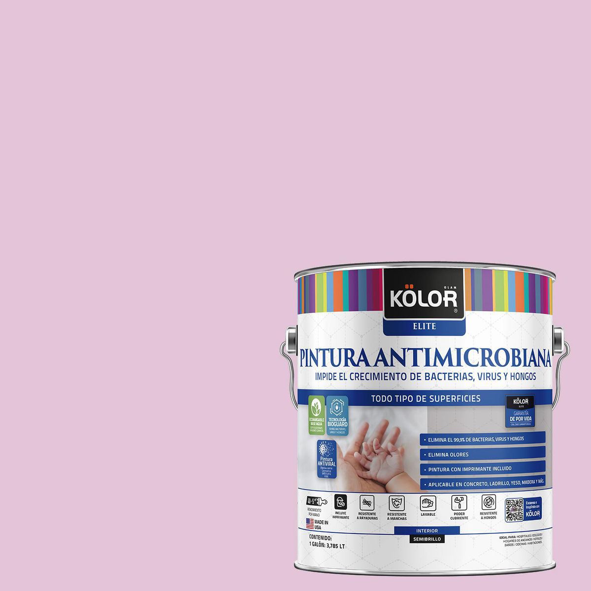 KOLOR - Pintura Antimicrobiana 1 galón(es) Semibrillante Rosado Sondrio