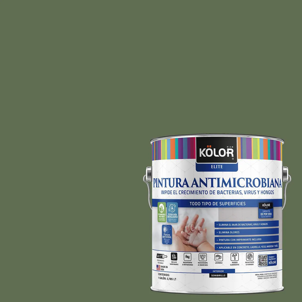 KOLOR - Pintura Antimicrobiana 1 galón(es) Semibrillante Verde Tirupati