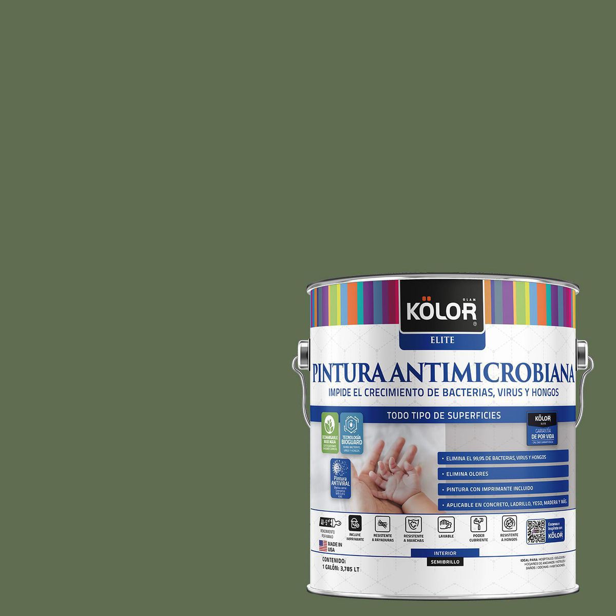 KOLOR - Pintura Antimicrobiana 1 galón(es) Semibrillante Verde Tirupati
