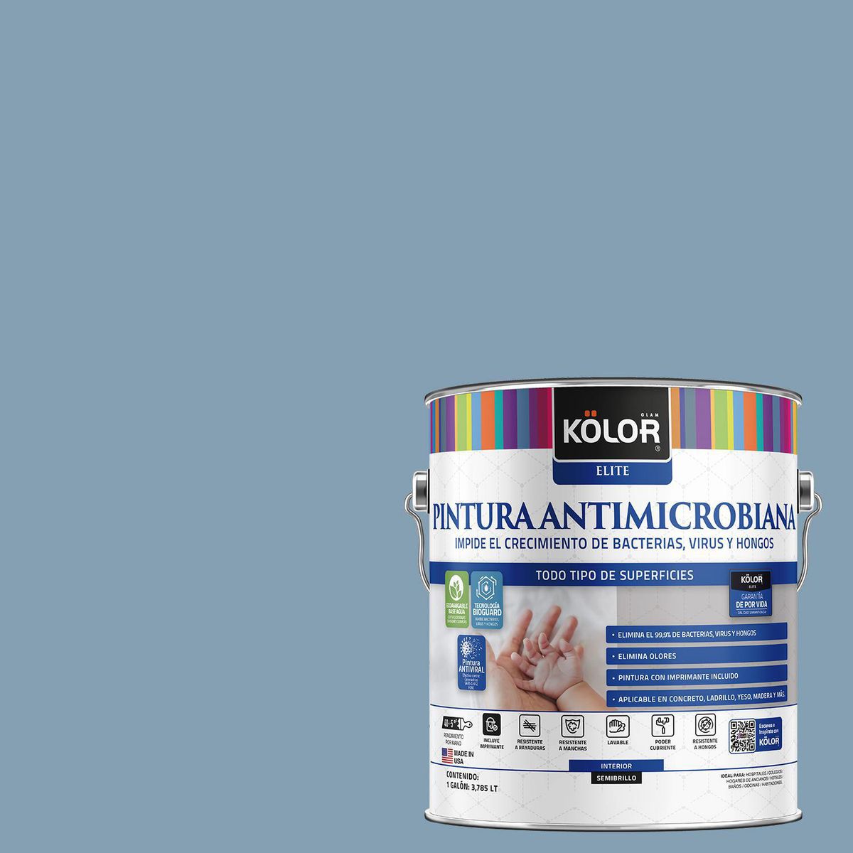 Pintura Antimicrobiana 1 galón(es) Semibrillante Celeste Dewas, marca KOLOR - Foto Principal