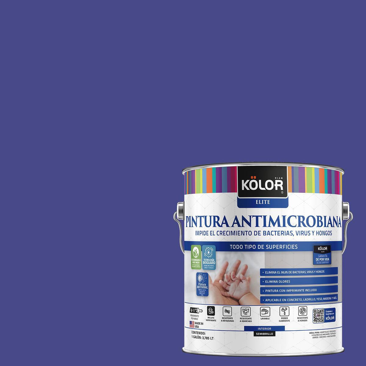 KOLOR - Pintura Antimicrobiana 1 galón(es) Semibrillante Azul Giza