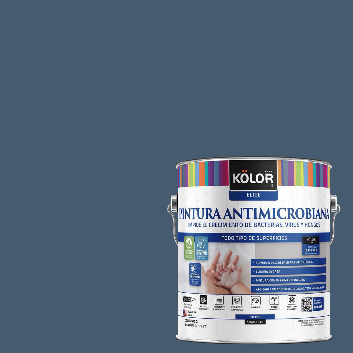 KOLOR - Pintura Antimicrobiana Semibrillante 1 galón(es) Azul Samar 