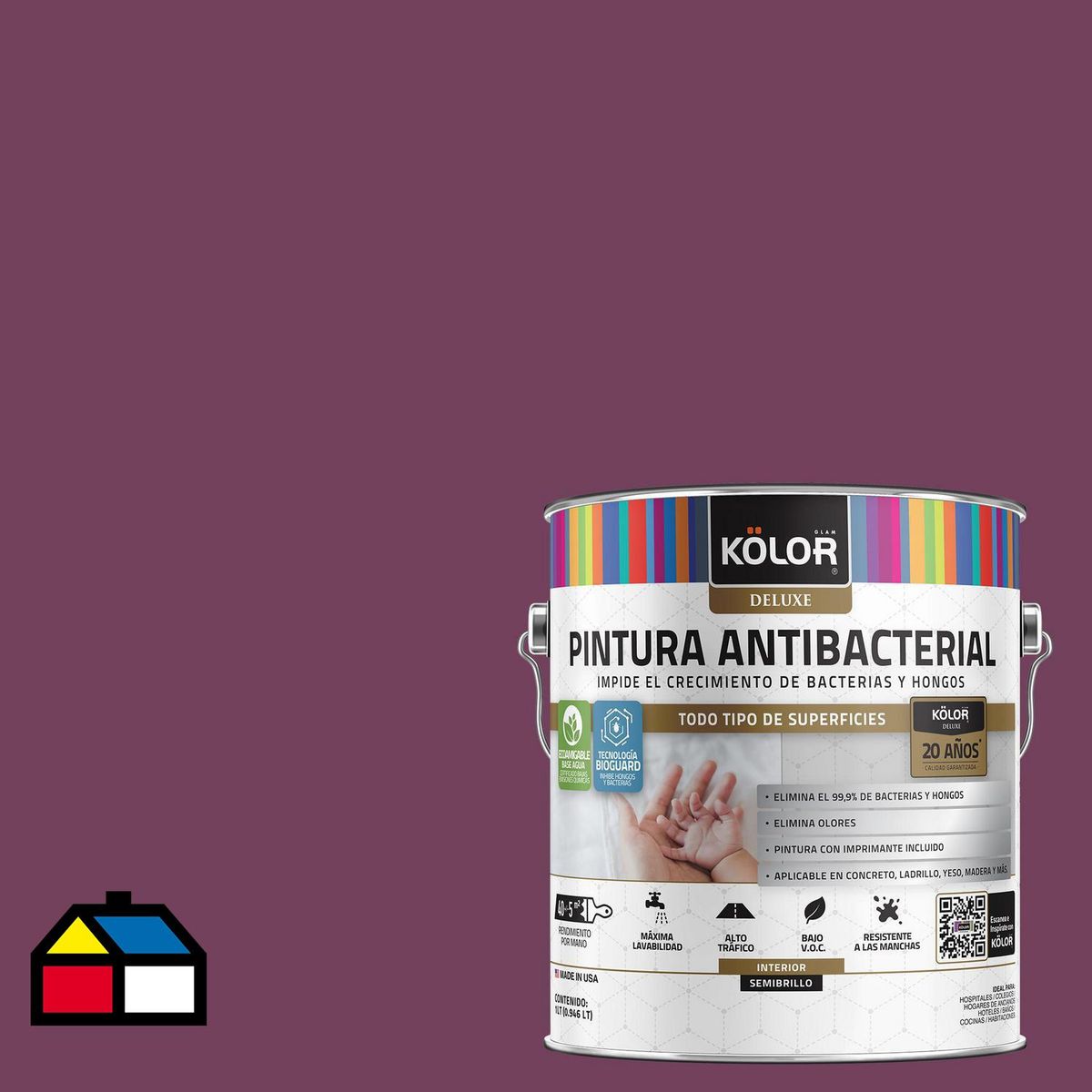 KOLOR - Pintura Antimicrobiana 1 galón(es) Semibrillante Púrpura Palma
