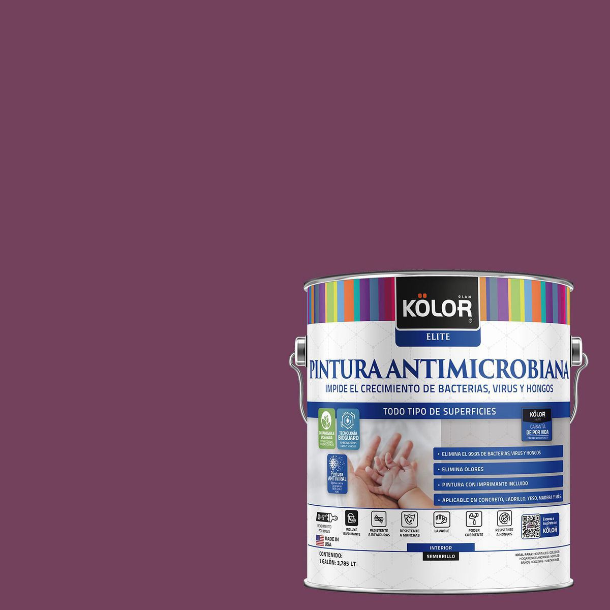 KOLOR - Pintura Antimicrobiana 1 galón(es) Semibrillante Púrpura Palma