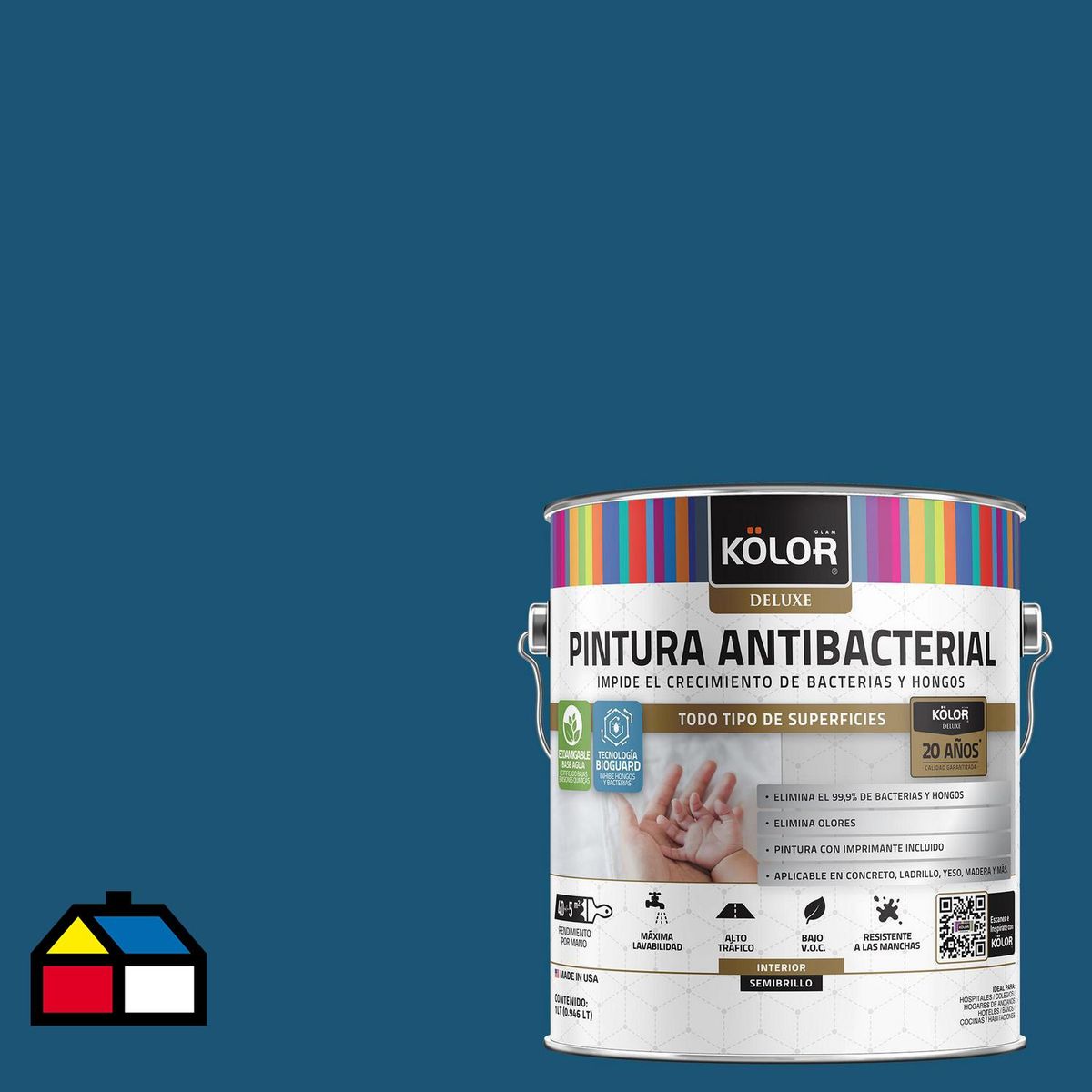 KOLOR - Pintura Antimicrobiana 1 galón(es) Semibrillante Azul Raipur