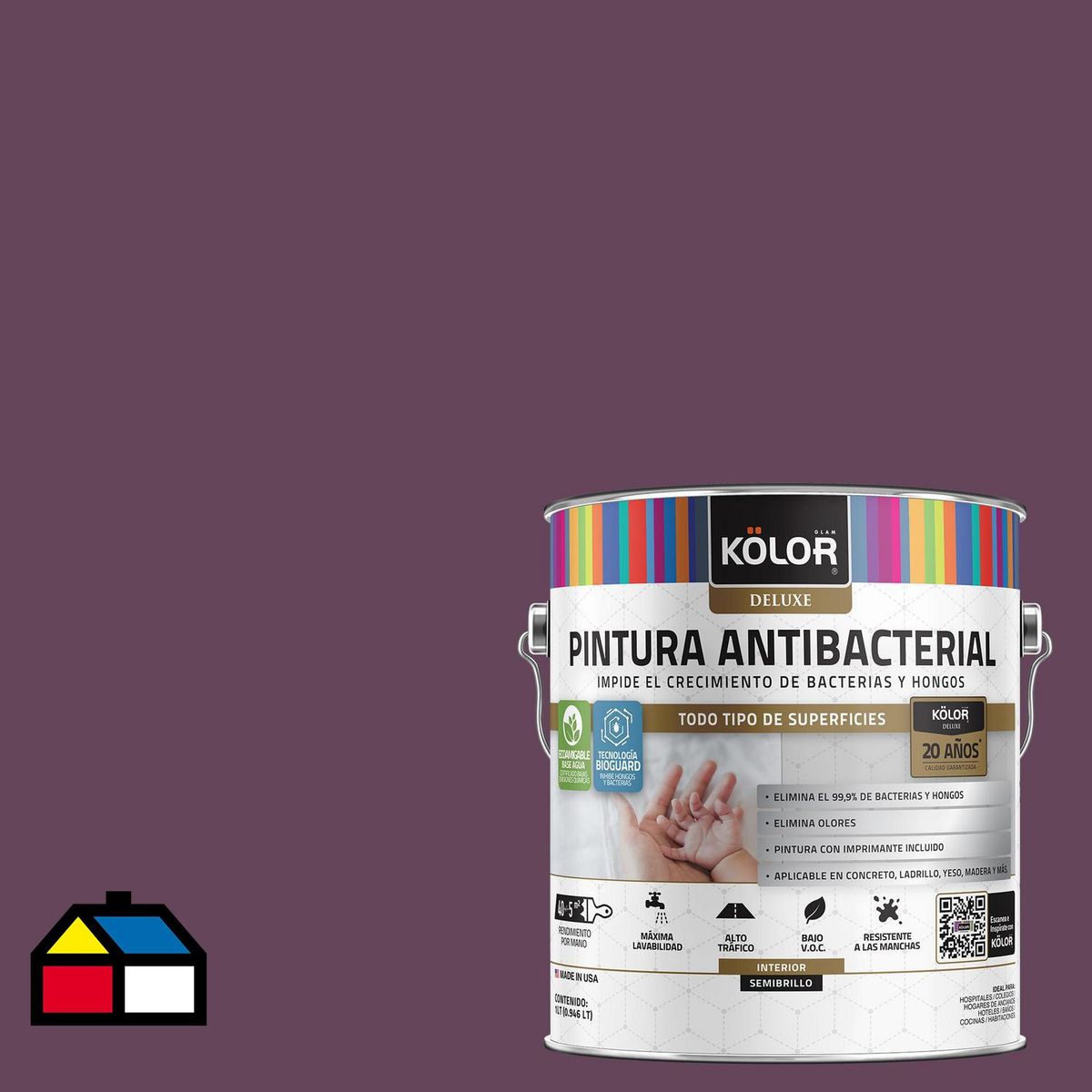 KOLOR - Pintura Antimicrobiana 1 galón(es) Semibrillante Púrpura Chad