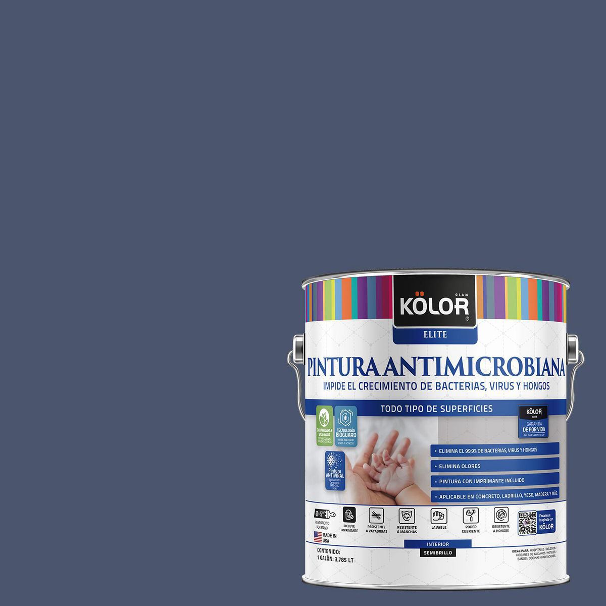 KOLOR - Pintura Antimicrobiana 1 galón(es) Semibrillante Azul Gambell