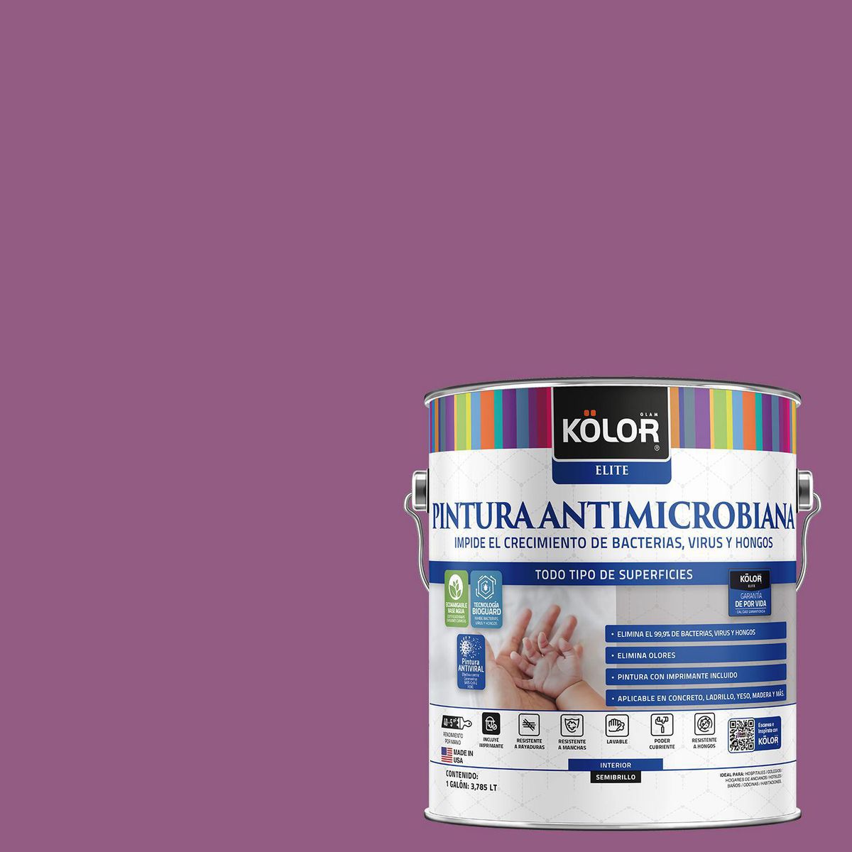 KOLOR - Pintura Antimicrobiana 1 galón(es) Semibrillante Púrpura Mashik
