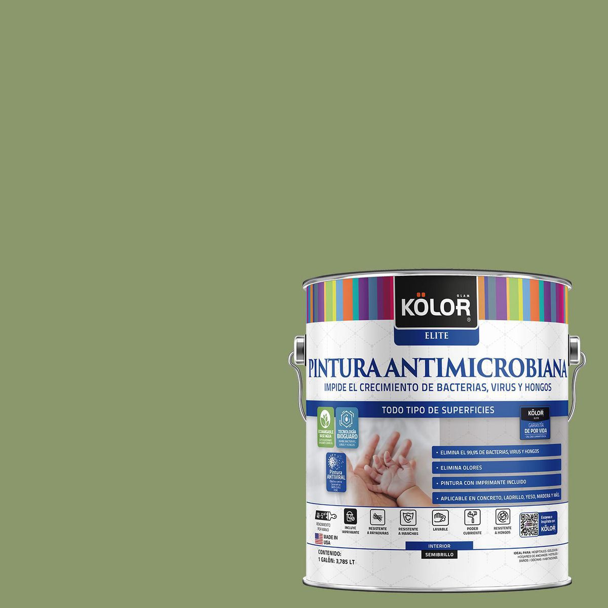 KOLOR - Pintura Antimicrobiana 1 galón(es) Semibrillante Verde Birmingham
