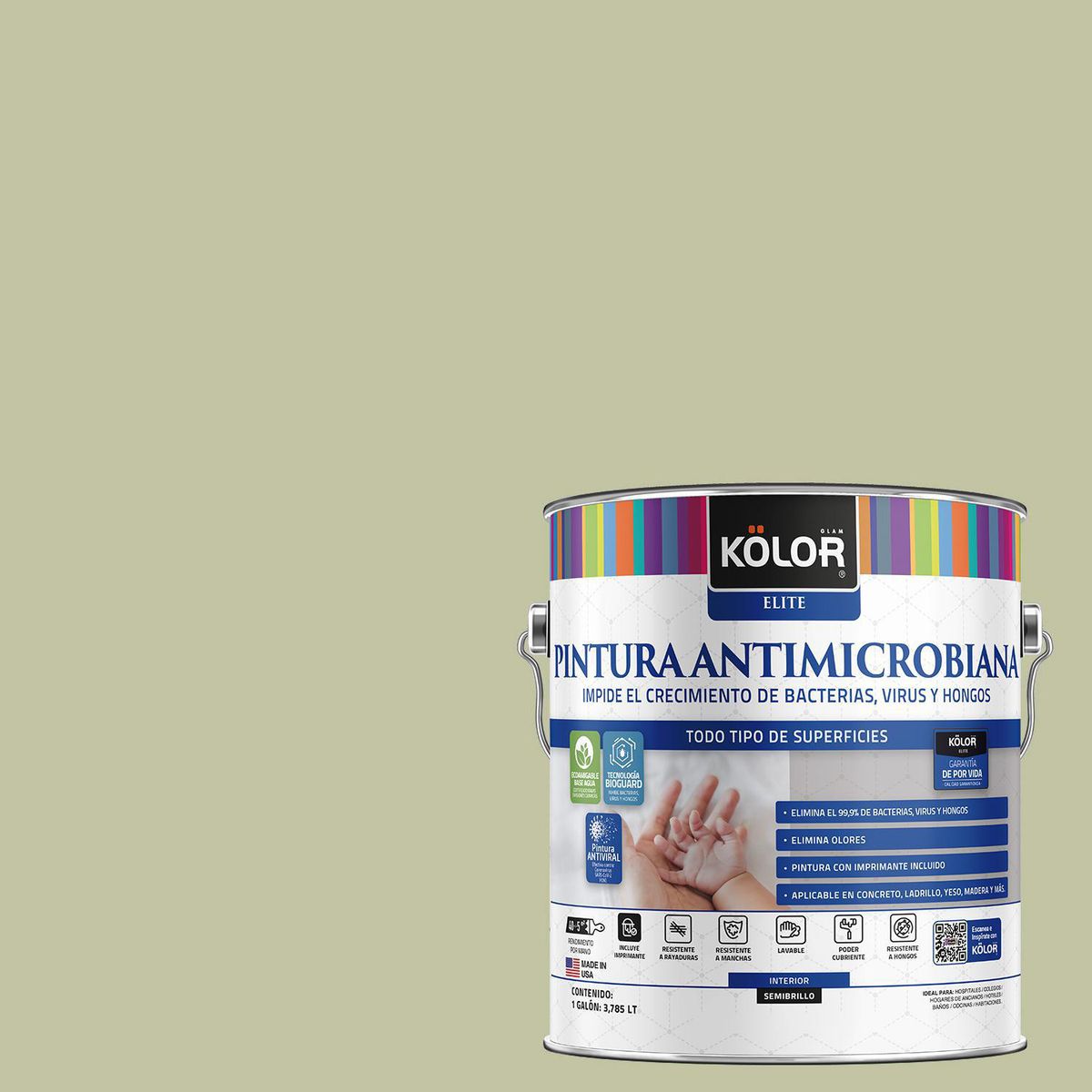 KOLOR - Pintura Antimicrobiana 1 galón(es) Semibrillante Verde Huevla