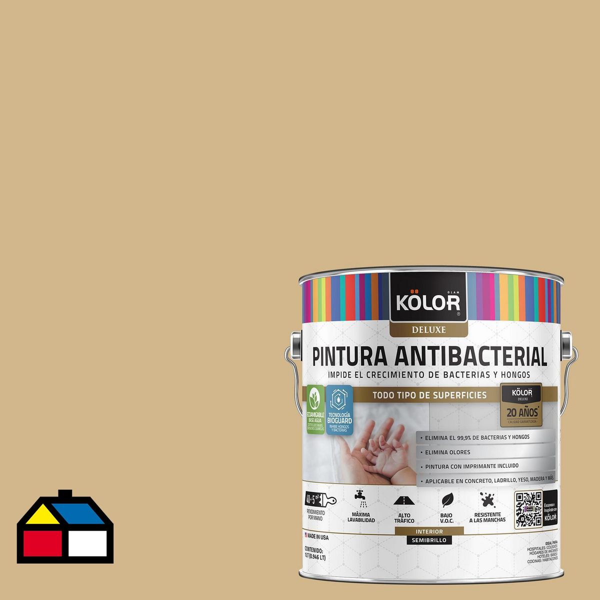 KOLOR - Pintura Antimicrobiana 1 galón(es) Semibrillante Café Tokio