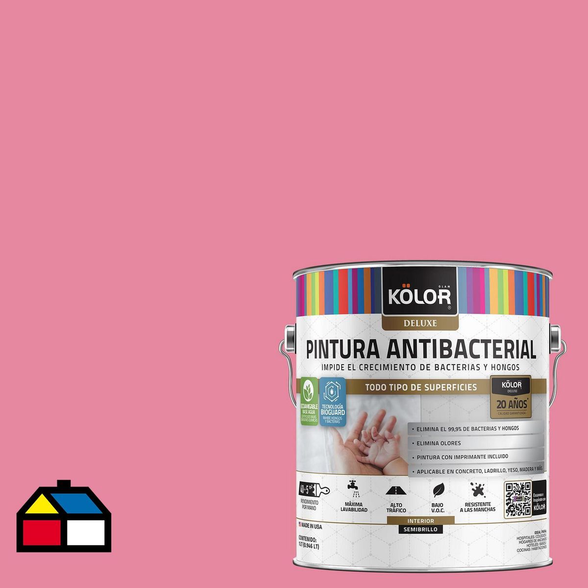 KOLOR - Pintura Antimicrobiana 1 galón(es) Semibrillante Rosado Brabante