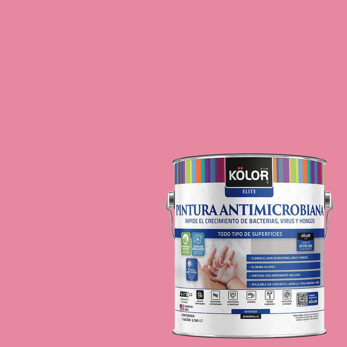 KOLOR - Pintura Antimicrobiana 1 galón(es) Semibrillante Rosado Brabante